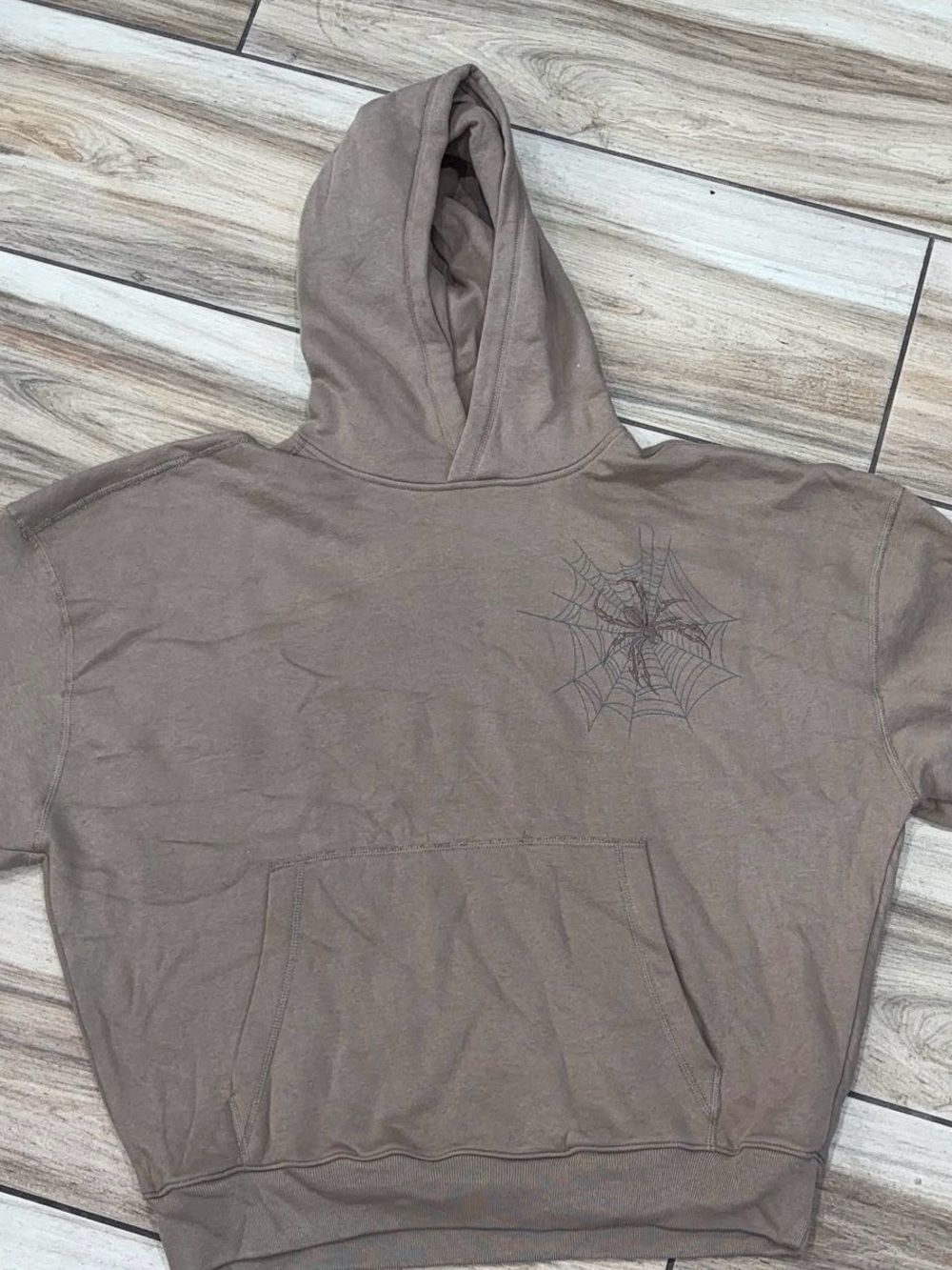 Men’s Brown Hooded Sweatshirt with Spiderweb Graphic